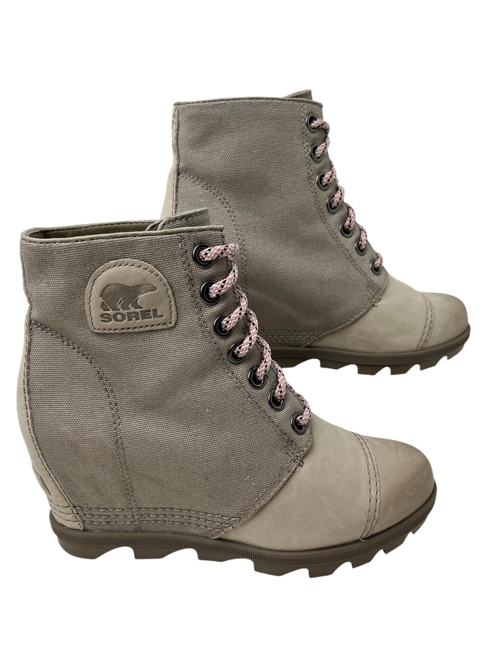 SOREL Joan of Arctic Wedge II Lace Up Leather Canvas Platform Boots